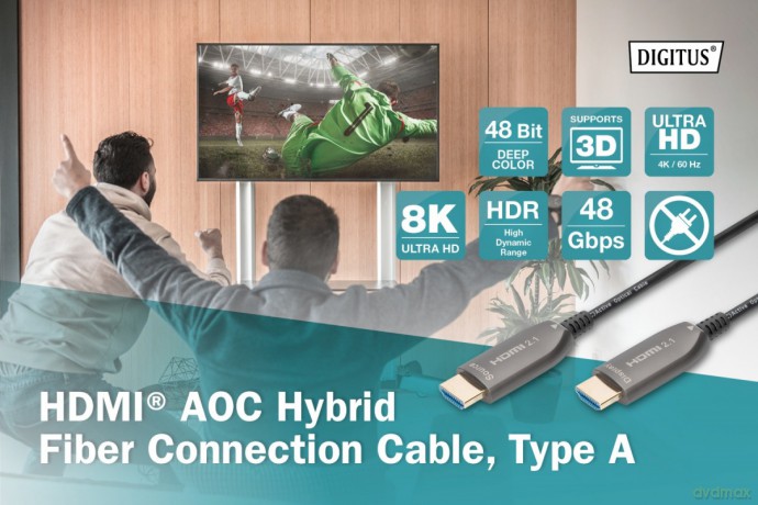 Kabel połączeniowy hybrydowy AOC HDMI 2.1 Ultra High Speed 8K/60Hz UHD HDMI A/HDMI A M/M 30m Czarny