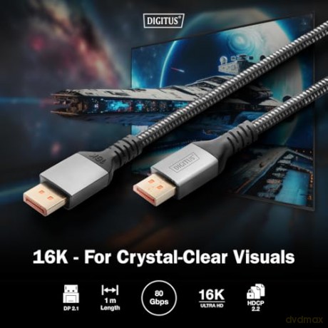 Kabel połączeniowy PREMIUM DisplayPort 2.1 16K 60Hz DP/DP M/M 1m Czarny