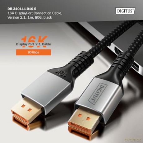 Kabel połączeniowy PREMIUM DisplayPort 2.1 16K 60Hz DP/DP M/M 1m Czarny
