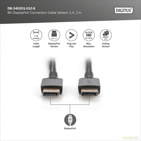 Kabel połączeniowy PREMIUM DisplayPort 8K60Hz UHD DP/DP M/M 1m Czarny