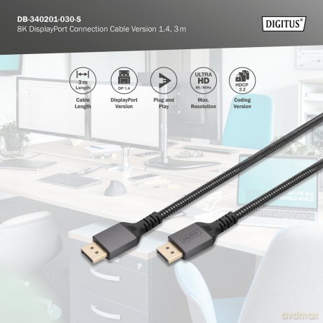 Kabel połączeniowy PREMIUM DisplayPort 8K60Hz UHD DP/DP M/M 3m Czarny