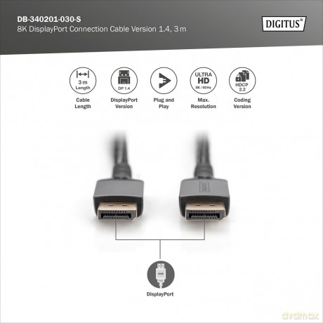 Kabel połączeniowy PREMIUM DisplayPort 8K60Hz UHD DP/DP M/M 3m Czarny