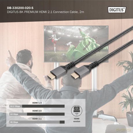 Kabel Premium połączeniowy HDMI 2.1 Ultra HighSpeed 8K60Hz UHD Typ HDMI A/A M/M 2m Czarny