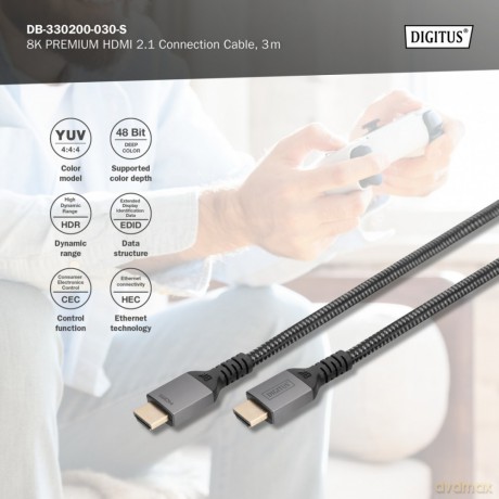 Kabel Premium połączeniowy HDMI 2.1 Ultra HighSpeed 8K60Hz UHD Typ HDMI A/A M/M 3m Czarny