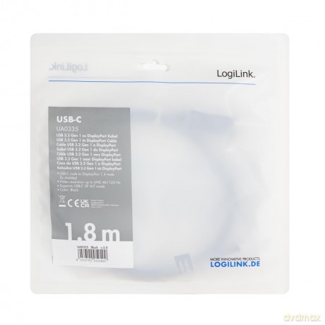 Kabel USB 3.2 Gen 1 x 1 USB-C do DisplayPort 1.2, dł.1.8m
