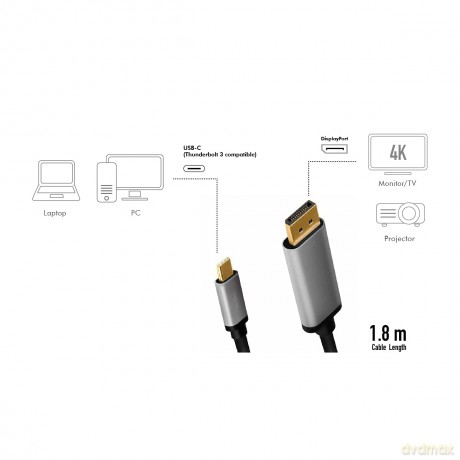 Kabel USB-C do DP, 4K 60Hz aluminiowy 1.8m