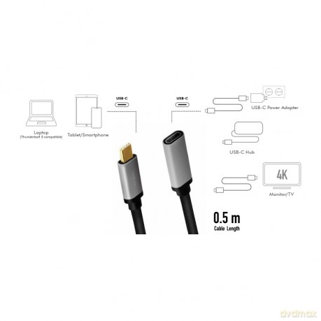 Kabel USB-C M/F,4K/60Hz aluminiowy 0.5m