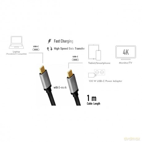 Kabel USB-C M/M, 4K/60 Hz, PD aluminiowy 1m