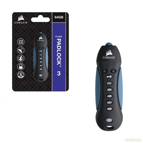 PADLOCK 3 64GB USB3.0 keypad, Secure 256-bit hardware AES encryption