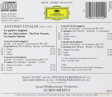 Stern Mintz Mehta: Vivaldi: Le Quattro Stagioni [CD]