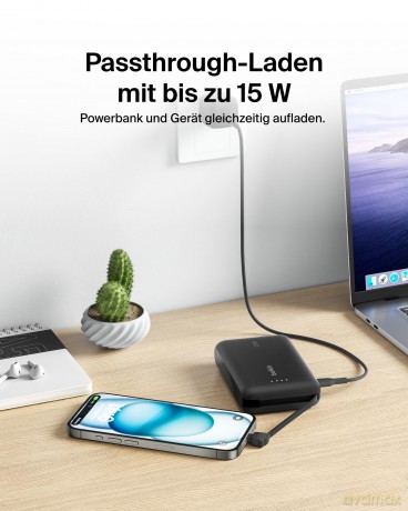 PowerBank BoostCharge 10k mAh 20w wbudowany kabel-C, port-C, czarny