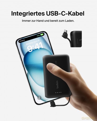 PowerBank BoostCharge 10k mAh 20w wbudowany kabel-C, port-C, czarny