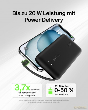 PowerBank BoostCharge 10k mAh 20w wbudowany kabel-C, port-C, czarny
