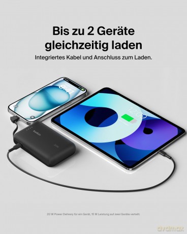PowerBank BoostCharge 10k mAh 20w wbudowany kabel-C, port-C, czarny