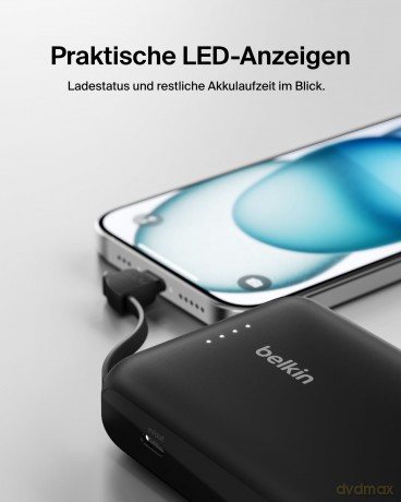 PowerBank BoostCharge 10k mAh 20w wbudowany kabel-C, port-C, czarny