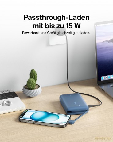 PowerBank BoostCharge 10k mAh 20w wbudowany kabel-C, port-C, niebieski