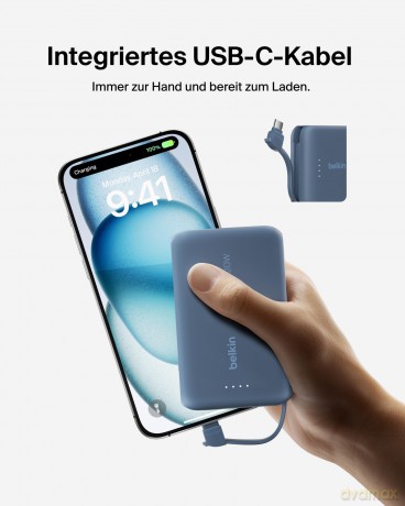 PowerBank BoostCharge 10k mAh 20w wbudowany kabel-C, port-C, niebieski
