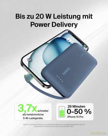 PowerBank BoostCharge 10k mAh 20w wbudowany kabel-C, port-C, niebieski