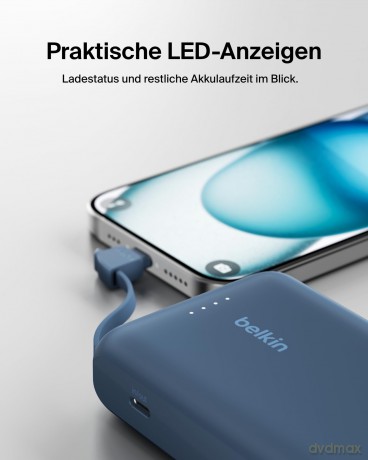 PowerBank BoostCharge 10k mAh 20w wbudowany kabel-C, port-C, niebieski
