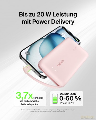 PowerBank BoostCharge 10k mAh 20w wbudowany kabel-C, port-C, różowy