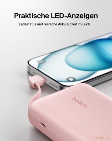 PowerBank BoostCharge 10k mAh 20w wbudowany kabel-C, port-C, różowy