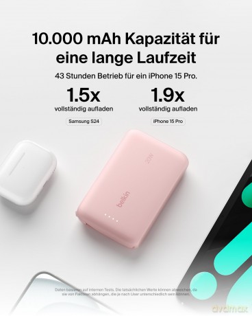 PowerBank BoostCharge 10k mAh 20w wbudowany kabel-C, port-C, różowy