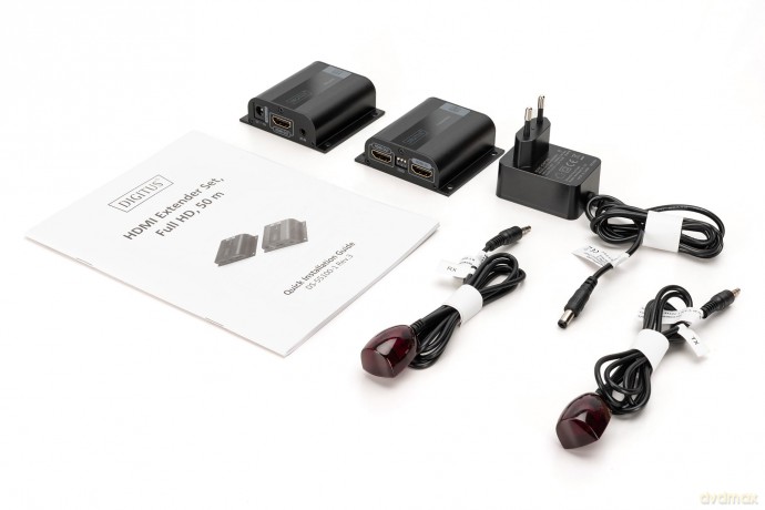 Przedłużacz/Extender HDMI do 50m po skrętce Cat.6/7 UTP, 1080p 60Hz FHD, HDCP 1.2, IR, audio (zestaw)