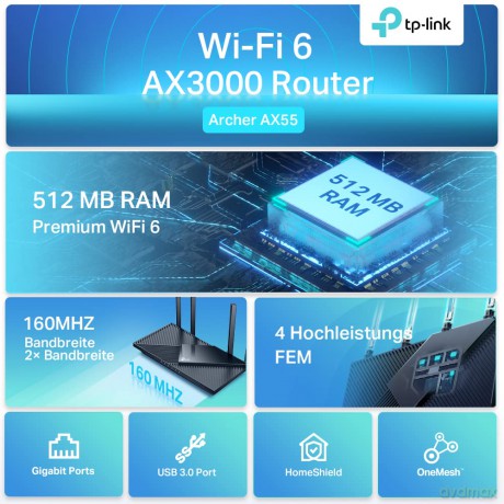 Router Archer AX55 AX3000 4LAN 1WAN 1USB