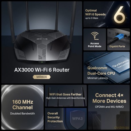 Router Mercusys MR80X WiFi 6 AX3000 3LAN 1WAN