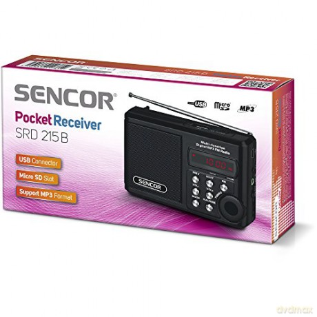 SRD 215 B Kieszonkowe radio Mp3,USB, Slot na kartę SD Bateria litowa do 10 godzin