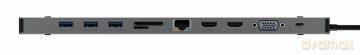 Stacja dokująca IB-DK2106-C Type-C z potrójnym wyjściem wideo, 2x High Speed HDMI typu A, 1x interfejs VGA, trzy interfejsy USB 3.0Single