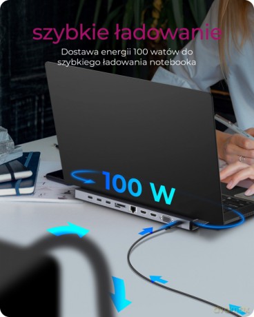 Stacja dokująca IB-DK2106-C Type-C z potrójnym wyjściem wideo, 2x High Speed HDMI typu A, 1x interfejs VGA, trzy interfejsy USB 3.0Single