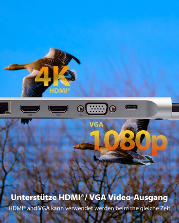 Stacja dokująca IB-DK2106-C Type-C z potrójnym wyjściem wideo, 2x High Speed HDMI typu A, 1x interfejs VGA, trzy interfejsy USB 3.0Single