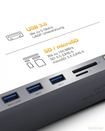 Stacja dokująca IB-DK2106-C Type-C z potrójnym wyjściem wideo, 2x High Speed HDMI typu A, 1x interfejs VGA, trzy interfejsy USB 3.0Single