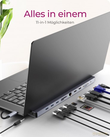 Stacja dokująca IB-DK2106a-CPD 11 w 1, 2x HDMI, 1x VGA, LAN, czytnik kart, 3x USB, 100W PD