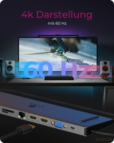 Stacja dokująca IB-DK2106a-CPD 11 w 1, 2x HDMI, 1x VGA, LAN, czytnik kart, 3x USB, 100W PD