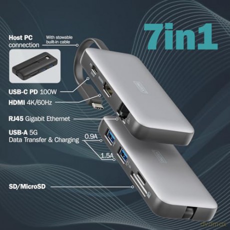 Stacja dokująca podróżna USB Typ C 7-portów HDMI 4K/60Hz PD 3.0