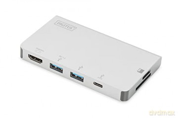 Stacja dokująca podróżna USB Typ C, 6 portów 4K, HDMI, VGA, USB3.0, RJ45, microSD, SD/MMC, Srebrna