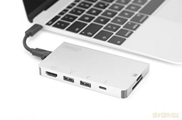 Stacja dokująca podróżna USB Typ C, 6 portów 4K, HDMI, VGA, USB3.0, RJ45, microSD, SD/MMC, Srebrna
