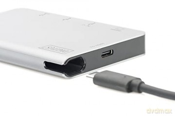 Stacja dokująca podróżna USB Typ C, 6 portów 4K, HDMI, VGA, USB3.0, RJ45, microSD, SD/MMC, Srebrna