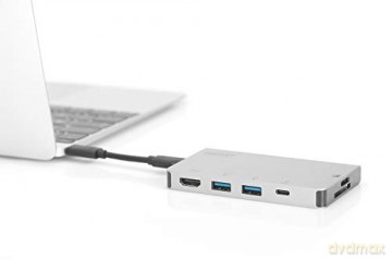 Stacja dokująca podróżna USB Typ C, 6 portów 4K, HDMI, VGA, USB3.0, RJ45, microSD, SD/MMC, Srebrna