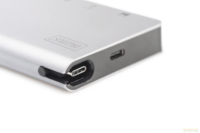 Stacja dokująca podróżna USB Typ C, 8 portów 4K, HDMI, VGA, USB3.0, RJ45, microSD, SD/MMC, srebrna