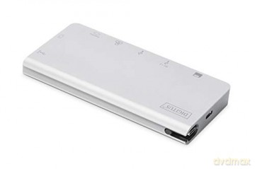 Stacja dokująca podróżna USB Typ C, 8 portów 4K, HDMI, VGA, USB3.0, RJ45, microSD, SD/MMC, srebrna