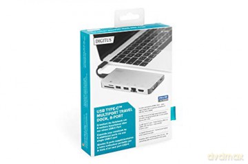 Stacja dokująca podróżna USB Typ C, 8 portów 4K, HDMI, VGA, USB3.0, RJ45, microSD, SD/MMC, srebrna