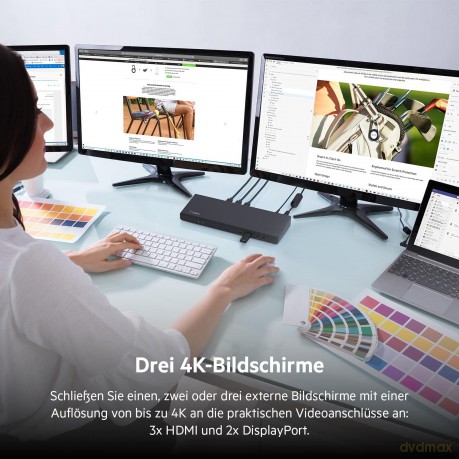 Stacja dokująca USB C Display Link, obsługa trzech wyświetlaczy do 4K, HDMI, DP, USB C, USB A, GbE, Audio, PD 85w, kompatybilność z Mac/PC/Chrome