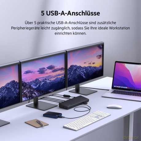 Stacja dokująca USB C Display Link, obsługa trzech wyświetlaczy do 4K, HDMI, DP, USB C, USB A, GbE, Audio, PD 85w, kompatybilność z Mac/PC/Chrome