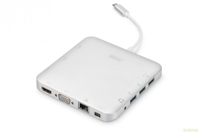 Stacja dokująca USB Typ C, 11 dodatkowych portów, funkcja Dual Monitor, 4K 30Hz, aluminiowa, Srebrna