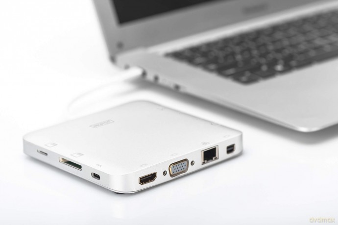 Stacja dokująca USB Typ C, 11 dodatkowych portów, funkcja Dual Monitor, 4K 30Hz, aluminiowa, Srebrna
