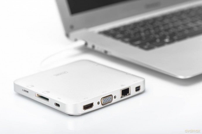 Stacja dokująca USB Typ C, 11 dodatkowych portów, funkcja Dual Monitor, 4K 30Hz, aluminiowa, Srebrna