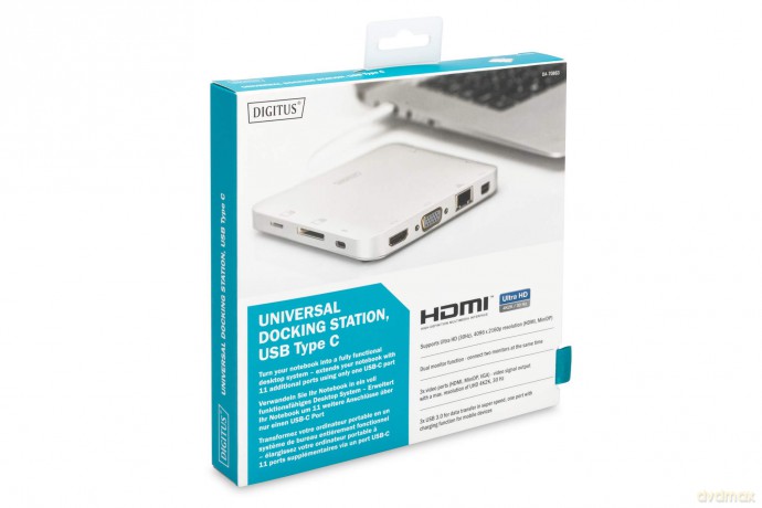 Stacja dokująca USB Typ C, 11 dodatkowych portów, funkcja Dual Monitor, 4K 30Hz, aluminiowa, Srebrna